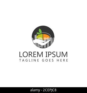 Hand holding herbal soup in bowl with green leaf on white background. Vector graphic design element in flat style. Vector illustration EPS.8 EPS.10 Stock Vector