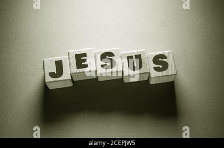 Jesus Word Written on Wooden Cubes Stock Photo