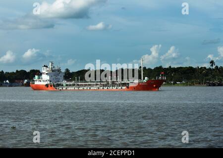 Cargo vessel anchored at the BIWT Ghat, Khulna, Bangladesh. Stock Photo