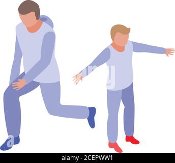 Family morning exercise icon, isometric style Stock Vector