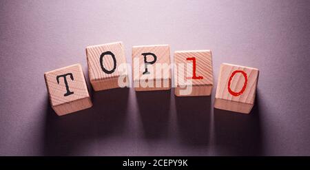 Top 10 Word Written on Wooden Cubes Stock Photo