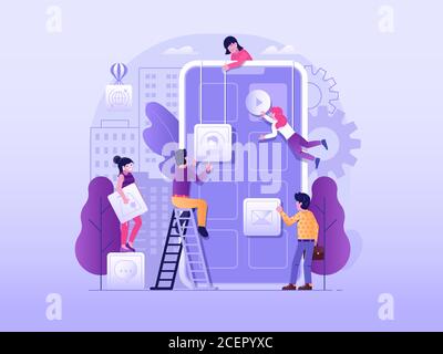 Mobile App Developing Process in Flat Design Stock Vector