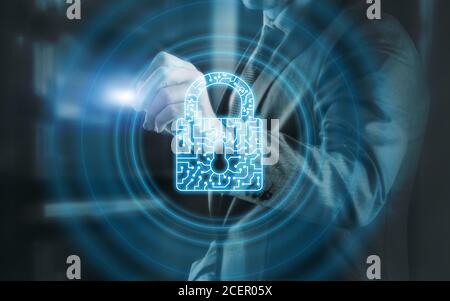 Cyber Security lock Privacy Data Protection internet and Technology concept. Stock Photo