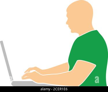 Writer At The Work Icon. Flat Color Design. Vector Illustration. Stock Vector