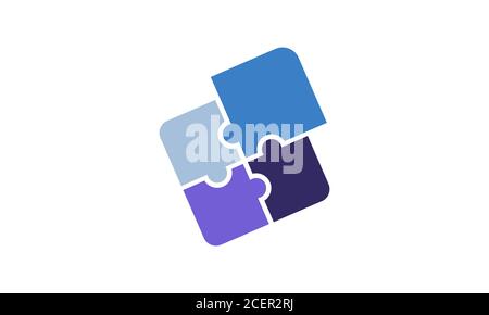 Abstract vector of a purple and blue tilted puzzle with four blank pieces with copy space for text or images and isolated against white background. Stock Vector