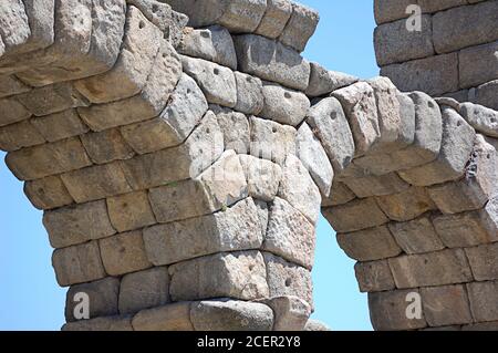 Detail of the ancient roman aqueduct located in Segovia, Castile and Leon, Spain Stock Photo