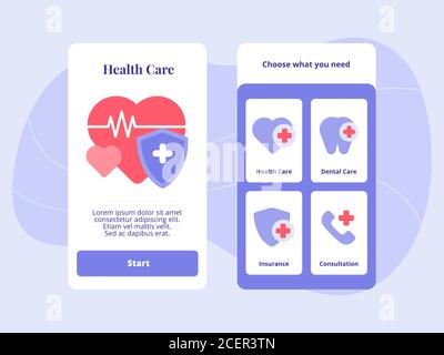 Health care dental care insurance consultation for mobile apps template banner page UI with two variations modern flat color style Stock Vector