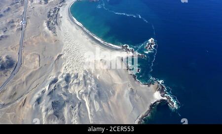 View from above of the Panamericana on the coast in northern Peru Stock Photo