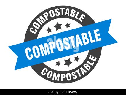 compostable sign. round isolated sticker. ribbon tag Stock Vector