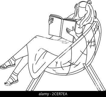 Woman Sit In Chair And Read Book In Patio Vector Stock Vector