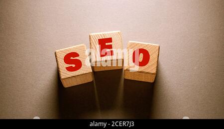 S E O Word Written on Wooden Cubes Stock Photo