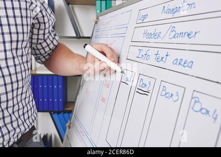 UX designer describing website interface layout Stock Photo