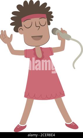 Retro style illustration of a little black girl singing. Stock Vector