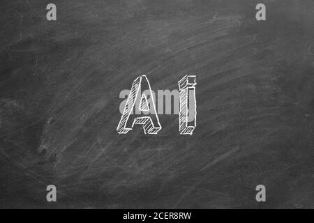 Hand drawing text AI on blackboard. Stock Photo