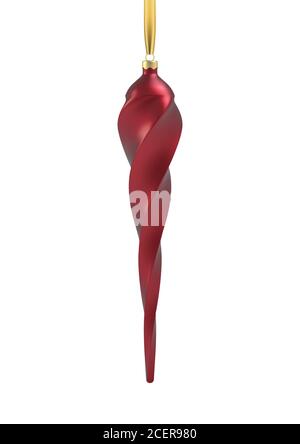 Realistic red Christmas tree toy in the form of a icicle, spiral. 3D Illustration object for christmas design, mockup. Vector isolated on a white back Stock Vector