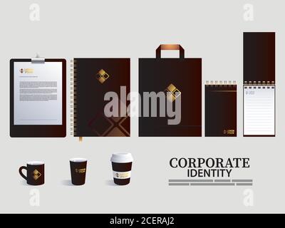 bag paper and note book for elements of brand identity vector illustration design Stock Vector