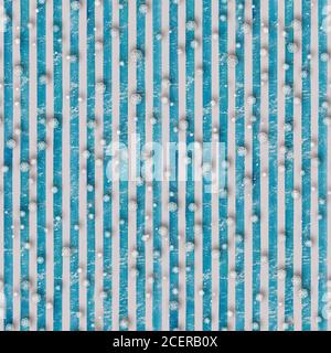 Christmas seamless pattern. White 3d snowflakes on watercolor hand paint grunge blue teal stripes white background. Winter striped snow endless textur Stock Photo