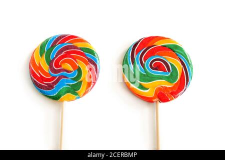 Two colorful lollipops isolated on white background Stock Photo