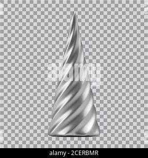 Realistic silver Christmas abstract fir tree in the form of a spiral. 3D Illustration object for christmas design, mockup. Vector isolated on a transp Stock Vector