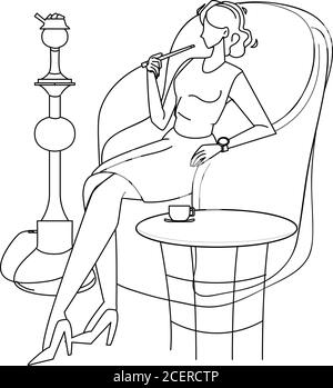 Woman Relaxing And Smoking In Hookah Cafe Vector Stock Vector