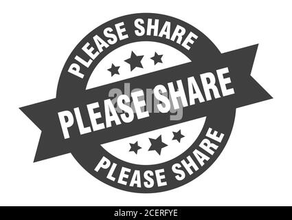 please share sign. round isolated sticker. ribbon tag Stock Vector