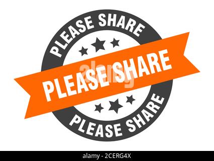 please share sign. round isolated sticker. ribbon tag Stock Vector