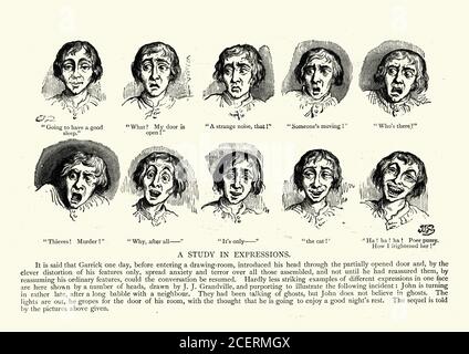 Vintage illustration of a Study in facial expressions, Victorian 19th Century Stock Photo