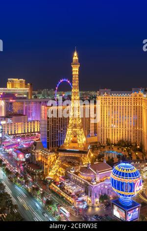Aerial view of Las Vegas strip in Nevada as seen at night Stock Photo
