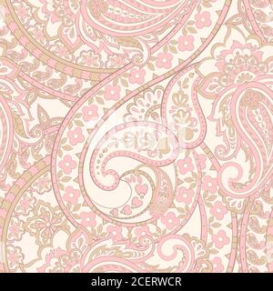 Damsk floral seamless pattern with paisley ornament. Vintage vector background Stock Vector