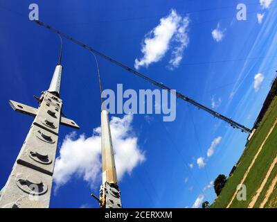 Communication,Mast,TV,Microwave,transmitter,mobile phone,tower,advanced,broad,band,satelite,radio,wires,tension,Chillerton,Down,Isle of Wight,England, Stock Photo