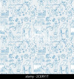 Business People seamless Doodles. Hand drawn Vector pattern Stock Vector