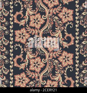 Ffloral seamless pattern in batik style, Vector background Stock Vector