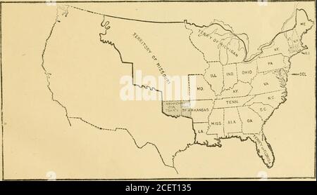. Territorial and commercial expansion of the United States, 1800-1900. No. 15.—1821. State op Missouri Formed, but Name of Missouri Territory Retained for the Undivided Portion of the Louisiana Purchase.. No. 16.—1824-1828. Reduction of Area of Arkansas Territory in 1824 and in 1828. 380 TERRITORIAL AND COMMERCIAL EXPANSION OF THE UNITED STATES. [August, Statistics of States of the Union Organized from Acquired Territory. STATES AND TERRITORIES. Date of act oforganizationas Territory. Populationat census nextfollowingTerritorialorganiza-tion. Date of act of admission as State. Populationat ce Stock Photo