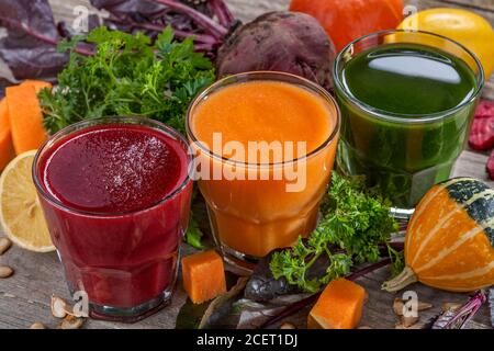 Fresh and healthy smoothie and juice. Mix fruits and vegetables Stock Photo