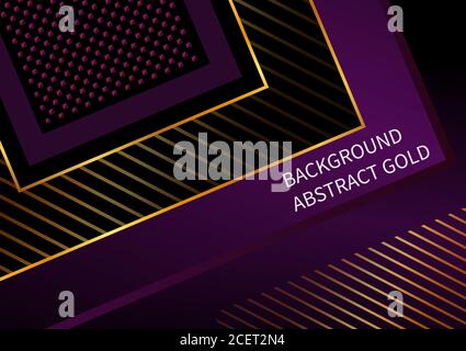Modern design banner. Abstract background with dark red squares on a black. With bright gold stripes. Vector Luxury banner. Stock Vector