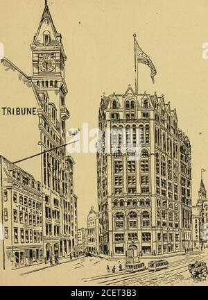 . Illustrated New York city and surroundings. A descriptive guide to places of interest. The Tombs.Nassau and Beekman streets, is 165 feet high. The Potter Building, onthe opposite corner, with fronts on Park Row, Nassau and Beekman streets,is 185 feet high, and cost $2,500,000, and the new Times Building, 213 feethigh, topping all by 28 feet. On Broadway again, opposite the Astor House, is the Post Officebuilding. The basement, first and second floors are occupied by the PostOffice Department, while the third and fourth floors are used by the UnitedStates Courts and the Law Library. Just abov Stock Photo