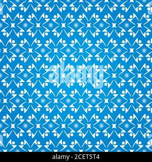 People Silhouettes Stars Seamless Pattern - Blue and White Colors Stock Vector