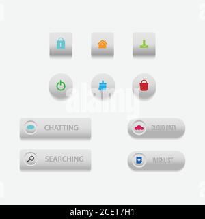 Colorful web design button collection with flat design. Web and ui application color button icon for modern website. Vector icons isolated on white ba Stock Vector
