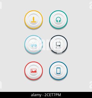 Circle web design button collection with flat design. Web and ui application color button icon for modern website. Vector icons isolated on white back Stock Vector