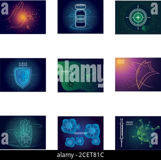 set of icons immunity, protecting from virus, germs and bacteria vector illustration design Stock Vector