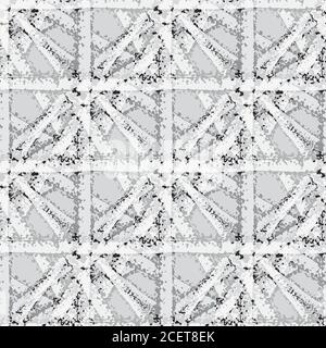 Vector braid effect grid weave seamless interlace pattern background. Monochrome gray marble woven style plaited lattice backdrop. Geometric grunge Stock Vector