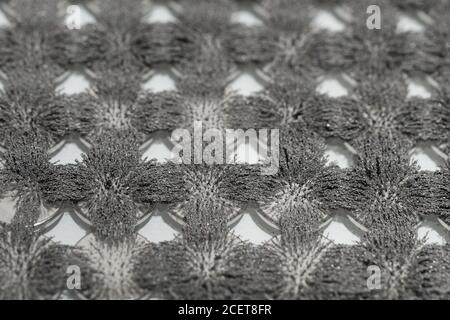 Invisible magnetic flux made visible with iron filings creating interesting  interlocking patterns with circular magnet Stock Photo