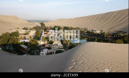 View from above of the desert oasis Huacachina near Ica, Peru Stock Photo