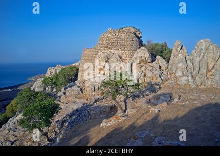 The abandoned village of Mikro Horio on the island of Tilos in Greece Stock Photo