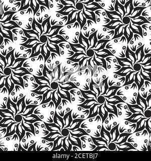 Flower Mandala Seamless Pattern - Black and White Colors Stock Vector