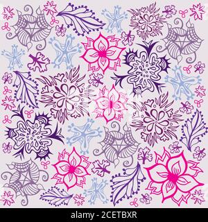 Flower and Foliage Pattern - Pink and Purple Colors - Mystical garden Stock Vector