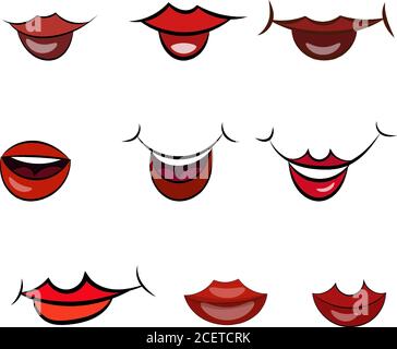 Vector hand drawn fanny cartoon mouth set for character expression. Mouth props for a cartoon character Stock Vector