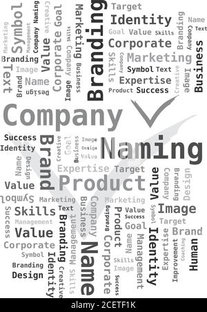 Company Naming - Word Cloud in Gray Colors with Check Symbol Stock Vector