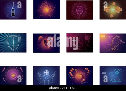 set of icons immunity, protecting from virus, germs vector illustration design Stock Vector