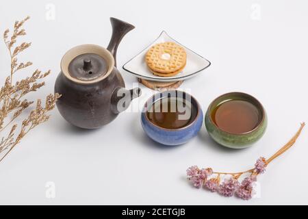 Chinese traditional teapot, cup, tea set covered with tea stains Stock Photo